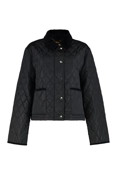 Burberry Cropped Nylon Quilted Padded Jacket With Check Lining In Black