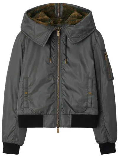 Burberry Hooded Padded Shell Bomber Jacket In Cobble
