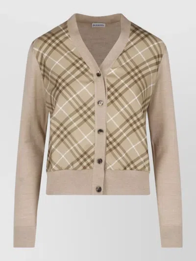 Burberry Cropped Plaid V Neck Casual Jacket In Brown