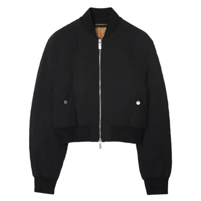 Burberry Cropped Quilted Bomber Jacket In Black