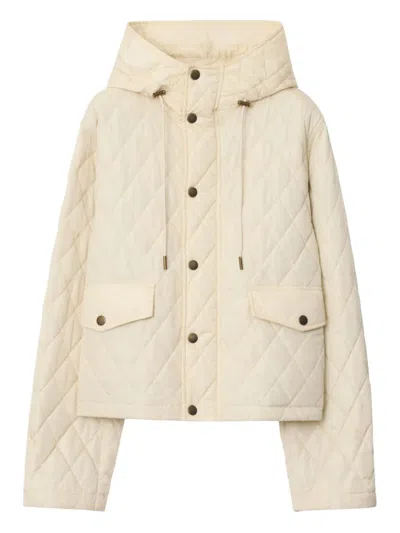 Burberry Hooded Quilted Nylon Jacket Short Length In Neutral