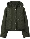 Burberry Cropped Quilted Nylon Hooded Jacket In Green