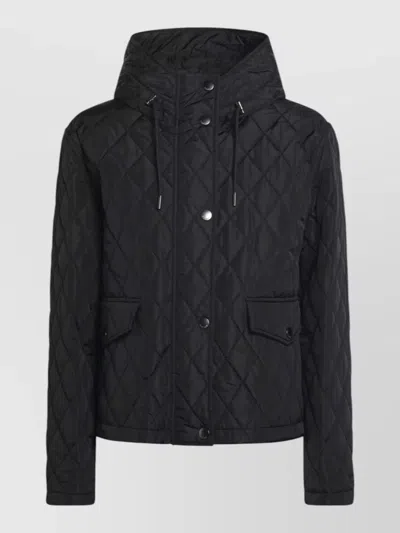 Burberry Cropped Quilted Jacket Hood Drawstring Pockets In Black
