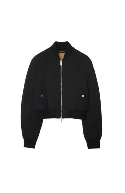 Burberry Cropped Quilted Nylon Bomber Jacket In Black