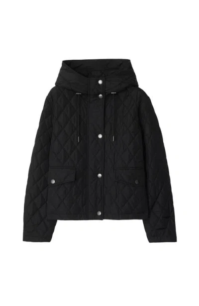 Burberry Cropped Quilted Nylon Hooded Jacket In Black