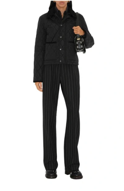 Burberry Corduroy Collar Quilted Nylon Jacket In Black
