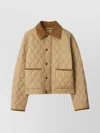 Burberry Oldham Beige Quilted Jacket With Corduroy Collar In Tech Fabric Woman In Neutral