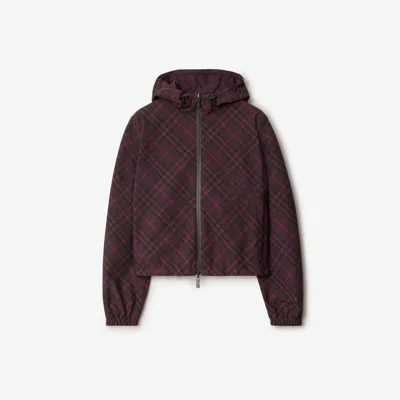 Burberry Cropped Reversible Check Hooded Jacket In Burgundy