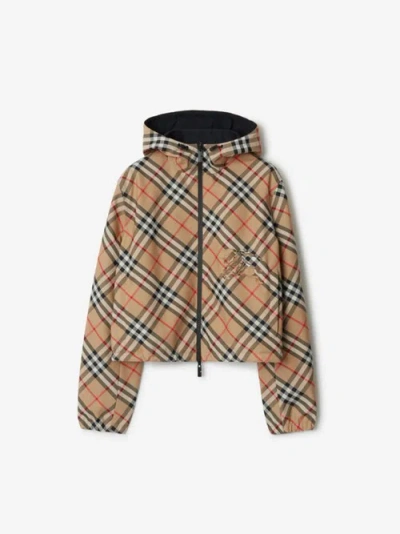 Burberry Women's Check Drawcord Short Jacket In Sand Check