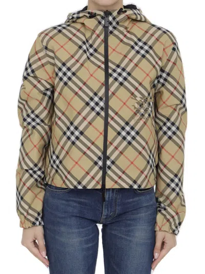 Burberry Cropped Reversible Checked Hooded Jacket In Multi