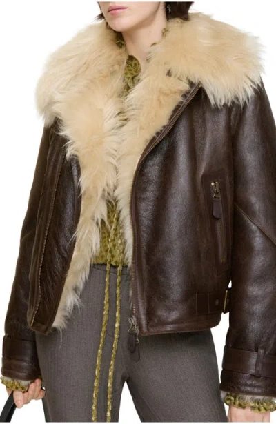 BURBERRY BURBERRY CROPPED SHEARLING AVIATOR JACKET