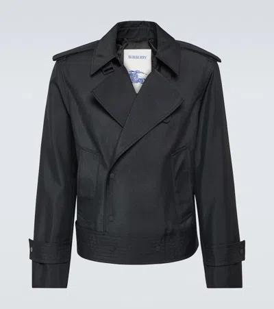 Burberry Silk Blend Trench Jacket In Black