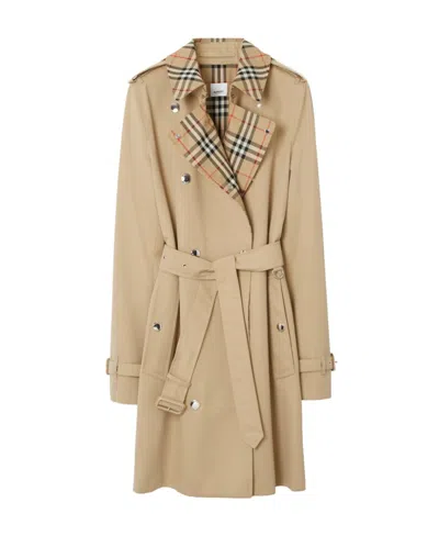 BURBERRY BURBERRY VINTAGE CHECK-TRIM BELTED-WAIST TRENCH COAT