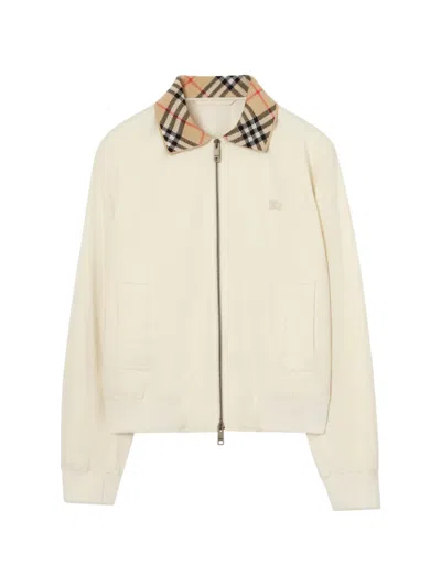 Burberry Cropped Tropical Gabardine Hayfield Bomber Jacket In Neutral