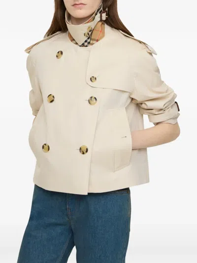 Burberry Cropped Tropical Gabardine Mayfair Trench Jacket In Neutral