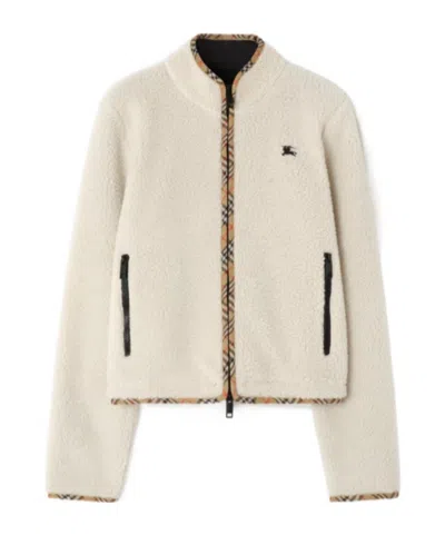 Burberry Cropped Wool Cashmere Blend Fleece Jacket In Neutral