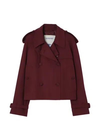 Burberry Cropped Wool Mayfair Trench Jacket In Burgundy