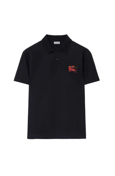 Burberry Cross Stitch Ekd Cotton Polo Shirt In Blue