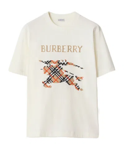 Burberry Cross Stitch Ekd Cotton T-shirt In Chalk