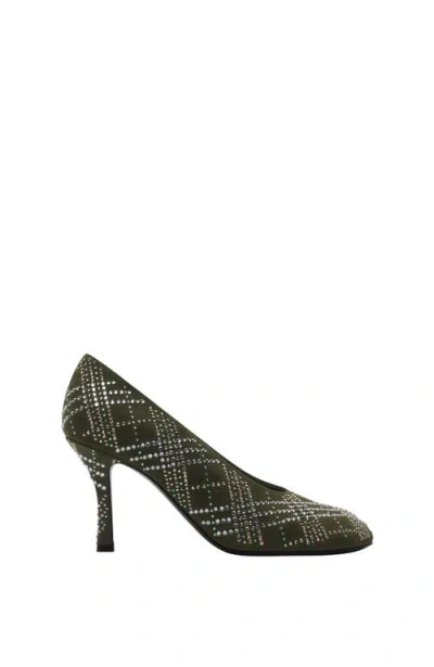 Burberry Crystal Check Suede Baby Pumps In Loch