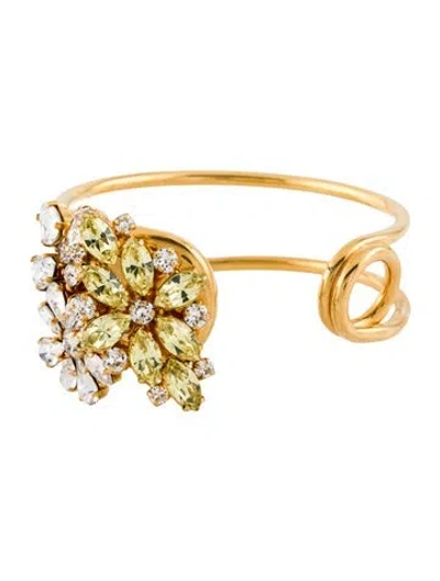 Pre-owned Burberry Crystal Daisy Safety Pin Cuff Bracelet, 6.5" In Multi