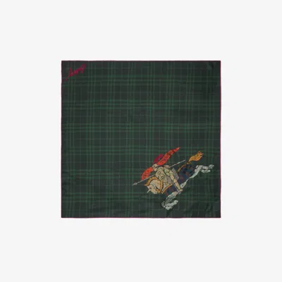 Burberry Crystal Ekd Check Silk Scarf In Green