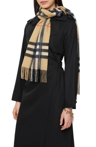 Burberry Crystal Embellished Check Cashmere Fringe Scarf In Multi