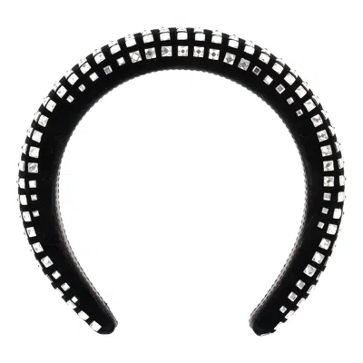 Pre-owned Burberry Crystal Embellished Velvet Headband In Black