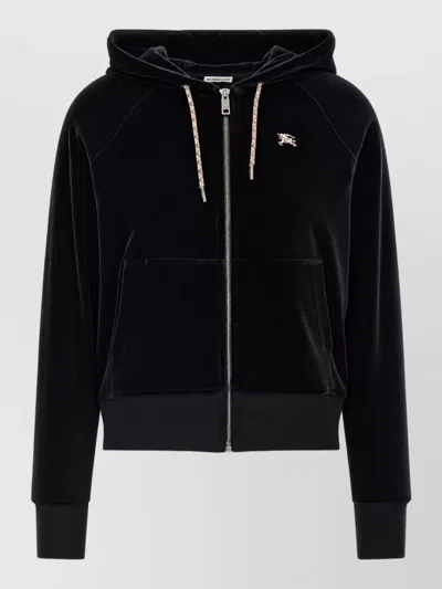 Burberry Crystal Embellished Velvet Hoodie In Black