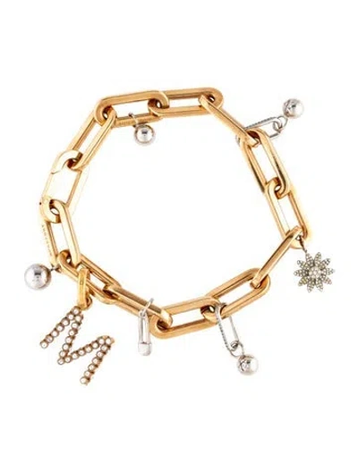 Pre-owned Burberry Crystal Encrusted Charm Bracelet, 9" In Multicolor