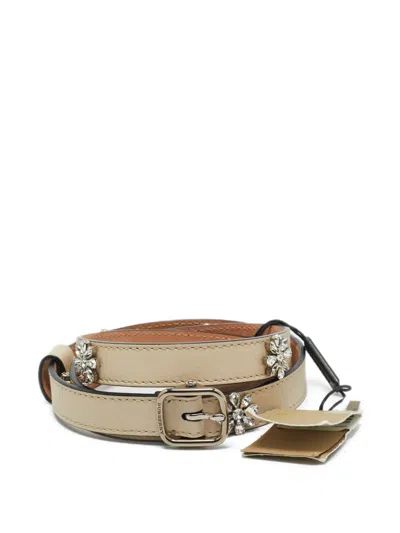 Pre-owned Burberry Crystal-flowers Leather Belt In Neutral