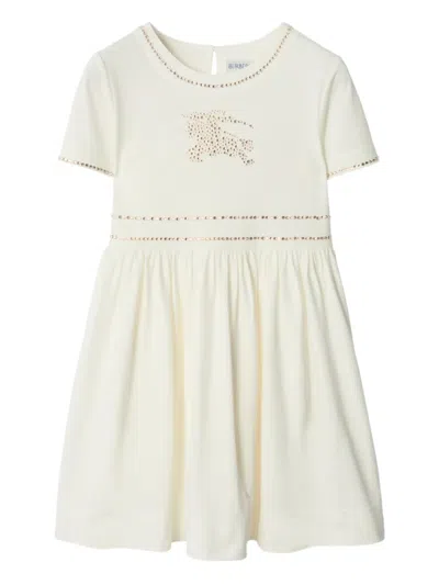 Burberry Kids' Crystal Gathered Cotton Dress In White