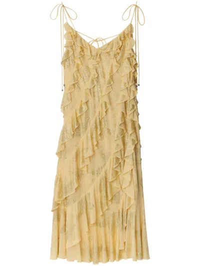 Burberry Crystal Paisley Midi Dress In Neutrals