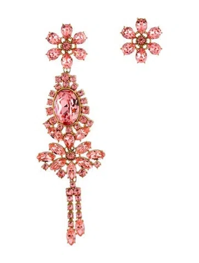 Pre-owned Burberry Crystal "rosette" Mismatched Clip-on Drop Earrings In Pink