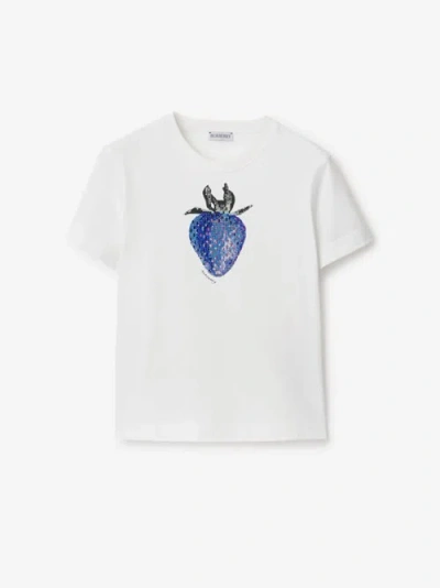 Burberry Crystal Strawberry Cotton T-shirt In White