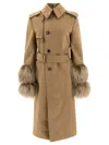 Burberry Long Trench Coat With Shearling Cuffs In Mountain
