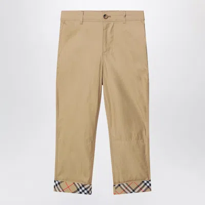 Burberry Cuffed Trousers With Check Motif In Neutral