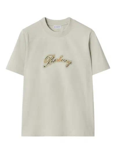 Burberry Cursive-logo Cotton T-shirt In Neutral