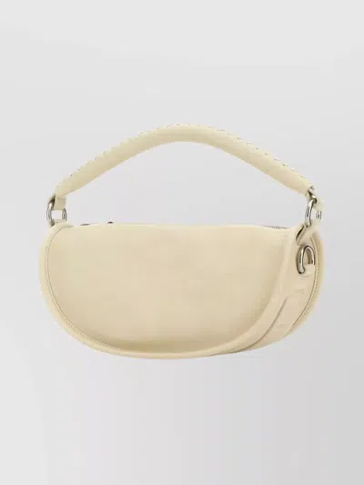 Burberry Curved Leather Handbag Metal Hardware In White