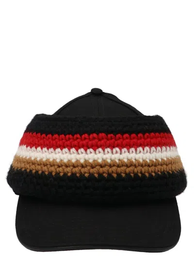 Burberry Curved Peak Knitted Baseball Hat In Black