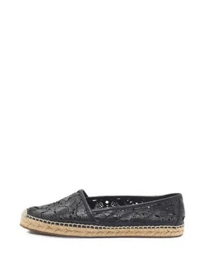 Pre-owned Burberry Cut-out Leather Espadrilles In Black