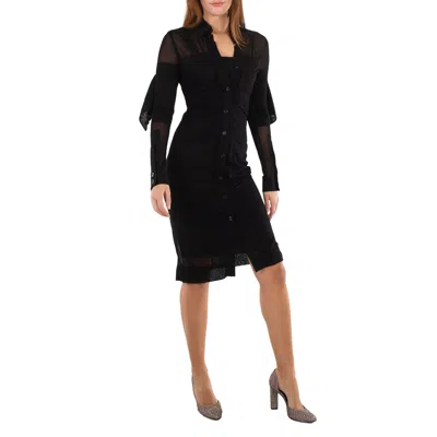 Burberry Cut-out Long Sleeve Semi-sheer Shirt Dress In Black