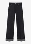 Burberry Straight Leg Rolled Cuff Denim Trousers In Black