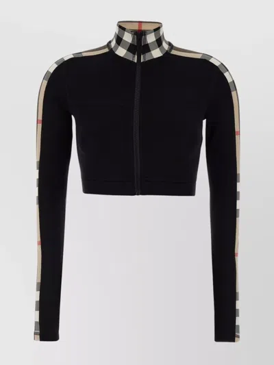 BURBERRY 'CYNTHIA' CROPPED CHECK PATTERN SWEATSHIRT WITH HIGH COLLAR