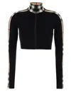 Burberry Check Panel Stretch Jersey Cropped Top In Black