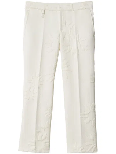Burberry Embroidered Straight-leg Trousers In Natural White