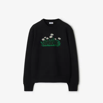 Burberry Cotton Sweatshirt Embroidered Design In Black