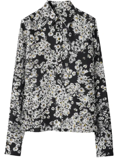 Burberry Daisy-print Silk Shirt In Black