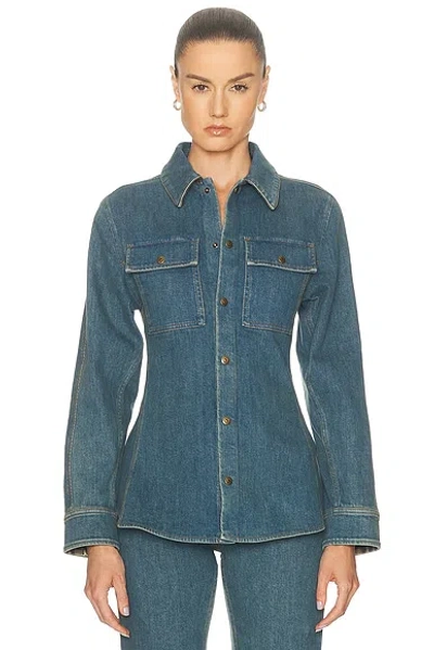 Burberry Dakota Long Sleeve Shirt Point Collar In Blue