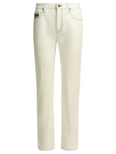 Burberry Dalia Check White Cotton Elastane Straight Leg Jeans In Neutral
